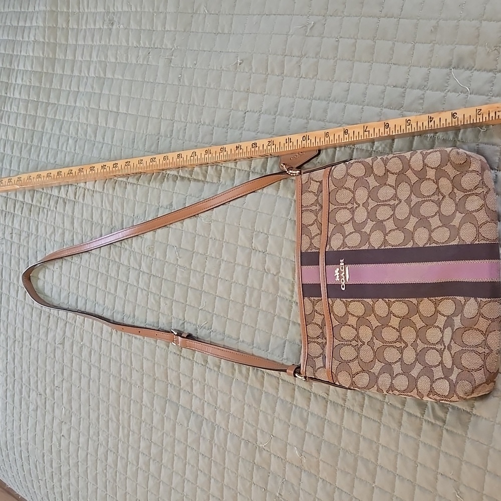 Coach File Brown and Purple Signature Crossbody Bag - Picture 2 of 13